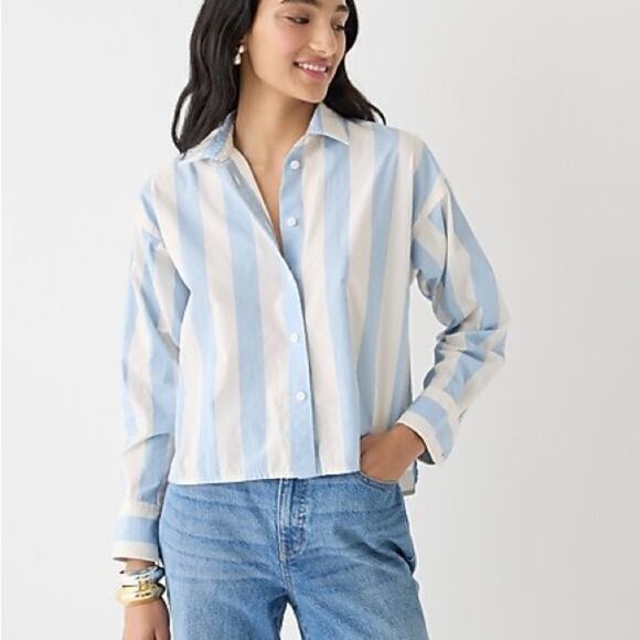 j crew Relaxed-fit cropped shirt in Barlow stripe blue white 8 - Picture 1 of 4